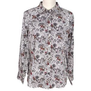 Talbots Women's 14P Fox Hunt Toile Equestrian Button Down Shirt Horse Old Money